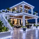Icy-White LED Luxury Terrace at Blue Hour.webp