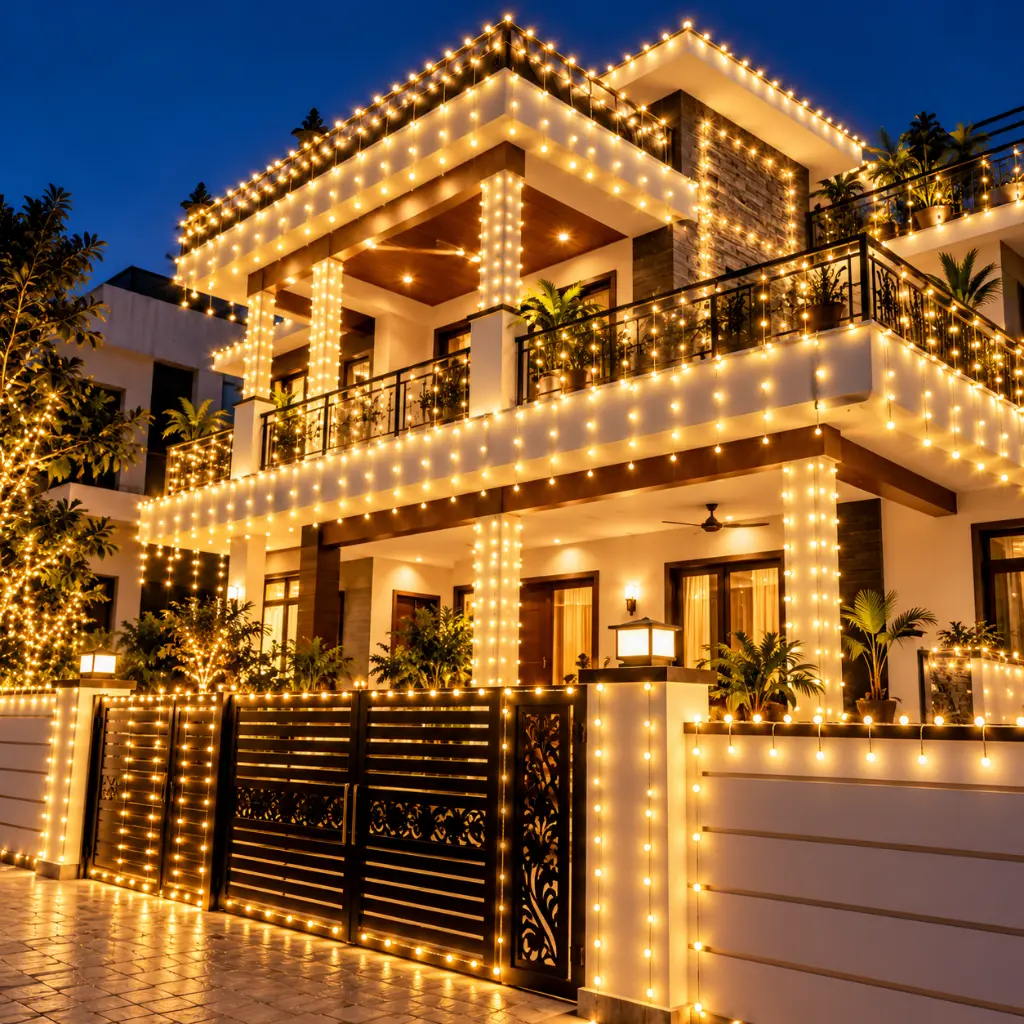 Festive Modern Villa at Twilight.webp