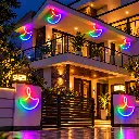 Modern Home with Rainbow Diya Lights.webp